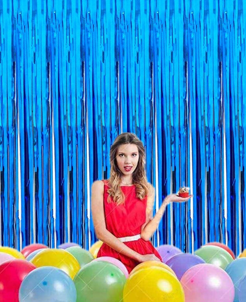 i-CHONY 2 Pcs 3.2ft x 8.2ft Shiny Blue Metallic Tinsel Foil Fringe Curtains Photo Booth Backdrop for Birthday Wedding Holiday Celebration Bachelorette Party DÃ©cor - Image 4